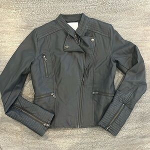 Anthropologie Gray Leather Moto Jacket with Zipper Detail XS
